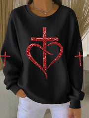 Women's Love Christian Cross Printed Sweatshirt