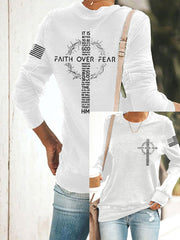 Women's Faith Over Fear USA Flag Print Casual Sweatshirt