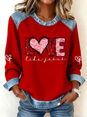 Women's Valentine's Day Love Like Jesus Denim Patchwork Top
