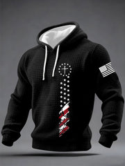Men's Faith Cross Flag Checkered Cotton Hoodie