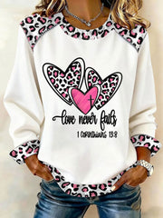 Women's Valentine's Day Heart Leopard Print Denim Patchwork Top