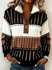 Women's Retro Western Printed Fur Collar Zip Sweatshirt