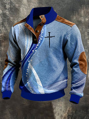 Men's Vintage Faith Cross Print Four-button Hoodie