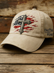 Unisex Faith Over Fear Flag Cross Design Print Hat