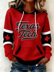 Women's Retro Football Print Large-sized Hooded Sweatshirt