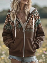 Women's Vintage Western Art Zip-Up Hoodie