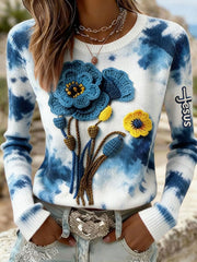 Women's Floral Cross Print Casual Top