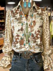 Women's West Art Print Long Sleeve Top