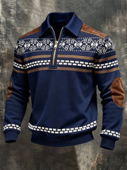 Men's Retro Color Block Print Zip-Up Sweatshirt