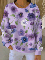 Women's Purple Flora Art Print Casual Sweatshirt