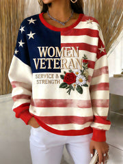 Women's "Woman Veteran Service Strength" Flag Sweatshirts