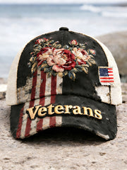 Veterans Floral Unisex Vintage Hats