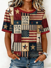 Women's USA 1776-2026 Patchwork Pattern Vintage T-Shirt