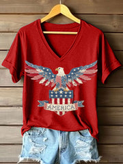 Women's USA Patchwork Art V-Neck T-Shirt