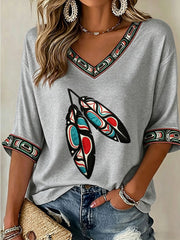 Women's Indigenous Floral Print Casual T-shirt
