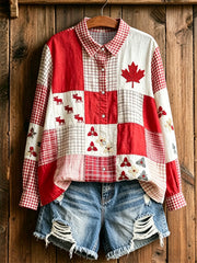 Women's Maple Leaf Checkered Print Long sleeves Shirt