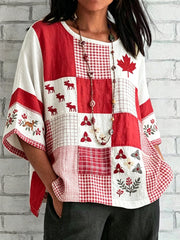 Women's Maple Leaf Checkered Print Casual Shirt