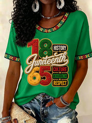 Women's Juneteenth History Culture Excellence Respect Print Casual Tee