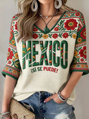 Women's Mexico Football Lover Printed T-shirt