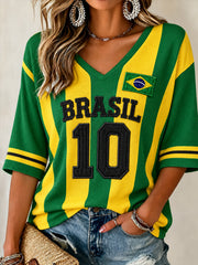 Women's Brazil Football Fan Gift Waffle T-shirt