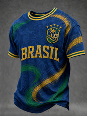 Men's Brazil Football Fan Gift Short Sleeve T-shirt