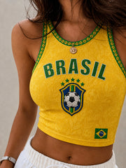 Women's Brazil Football Fan Gift Print Casual Vest