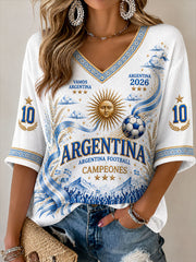 Women's 2026 Argentina Football Style Waffle T-shirt