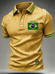 Men's Brazil Football Fan Gift Printed Casual Short Sleeve Top