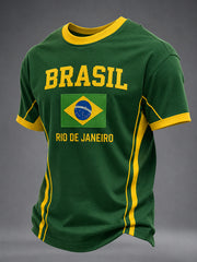 Men's Brazil Football Fan Gift Printed Casual Short Sleeve T-shirt