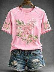 Women's Pink Floral Print Casual T-Shirt