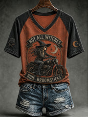 Women's NOT ALL WITCHES RIDE BROOMSTICKS Print V-neck T-shirt