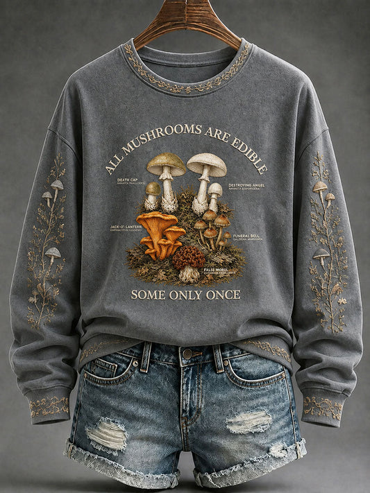 Women's "All Plants Are Edible Some Only Once" Floral Print Casual Regular Sweatshirt