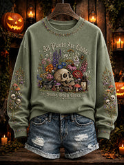 Women's "All Plants Are Edible Some Only Once" Halloween Floral Print Casual Regular Sweatshirt