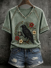 Women's Gothic Raven Print Casual T-shirt