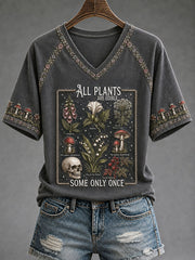 Women's "All Plants Are Edible Some Only Once" Halloween Floral Print Casual T-shirt