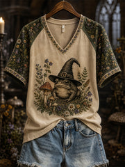 Women's Halloween Mystical Witch Frog Botanical Gothic Print short sleeve T-shirt
