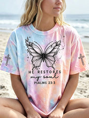 Women's He Restores Butterfly Tie Dye Print Short-sleeved T-shirt