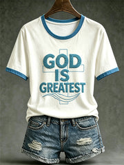 Women's faith theme slogan pattern printed casual short-sleeve T-shirt