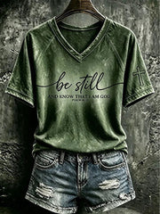 Women's "Be Still And Know That I Am God" Faith V-neck off-shoulder short-sleeved T-shirt