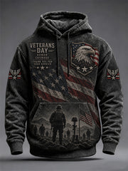 Men's U.S. Veterans Day Print Oversized Drop-Shoulder Hoodie With Pockets
