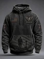 Men's U.S. Veterans Day Print Oversized Drop-Shoulder Hoodie With Pockets