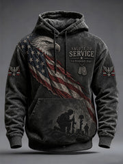 Men's U.S. Veterans Day Print Oversized Drop-Shoulder Hoodie With Pockets