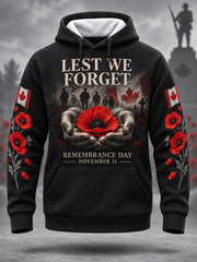 Men's Lest We Forget Canada Remembrance Day Poppy Print Hoodie