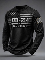 Men's Veterans Day DD-214 Alumni US Flag Print Casual Long SleeveT-Shirt