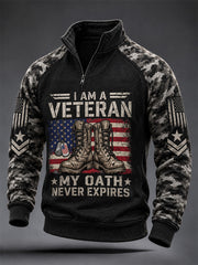 Men's U.S. Veterans Day Print Casual Zipper Pullover