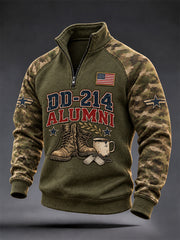 Men's Veterans Day DD-214 Alumni US Flag Camouflage Print Casual Zipper Pullover