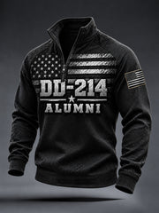 Men's Veterans Day DD-214 Alumni US Flag Camouflage Print Casual Zipper Pullover