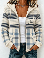 Women's Christian Art Cross-Print Striped Knit Cardigan