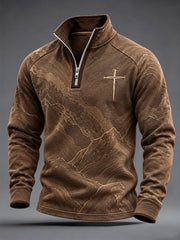 Men's Christian Art Cross Pattern Zip-Up Hoodie
