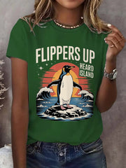 Women's Flippers Up Heard Island Penguin Resist Printed Short-Sleeved T-Shirt